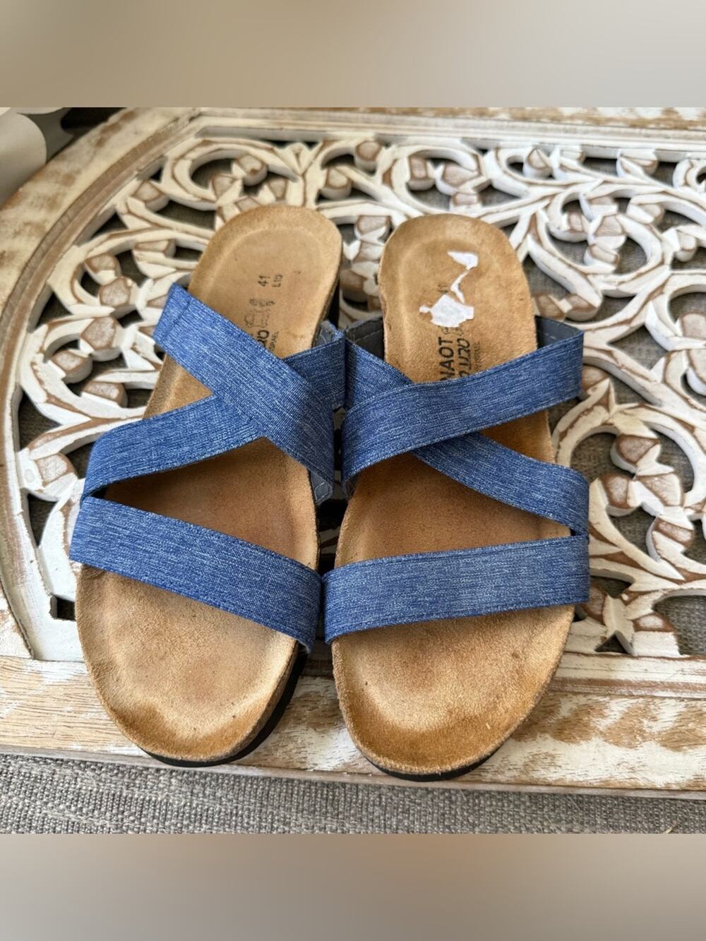 Naot Women's Blue Crisscross Denim Slide Sandals Shoes 41 US 10